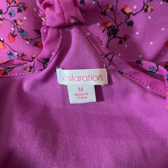 Xhilaration Fuchsia Pink Razorback Halter Top Floral & Bird Print M - Picture 7 of 7